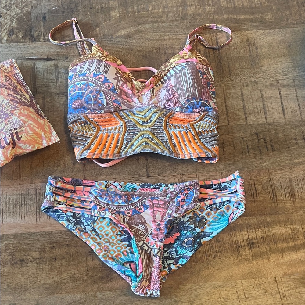 Maaji Cinnabon Voyage Reversible Bikini Set Corset Bustier Top Lace Up